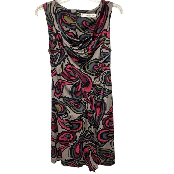 Trina Turk SILK Slimming Psychedelic Print Drape Neck Knee Length 16" Pit To Pit - Picture 8 of 8